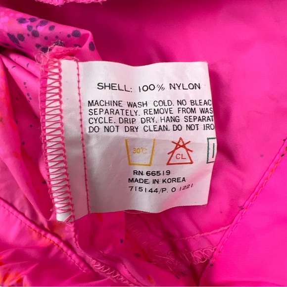 OP Ocean Pacific Hot Pink Splatter Snowboard Team Windbreaker Jacket Girl’s Med - Picture 9 of 12
